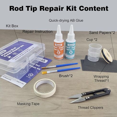 Aventik Fishing Rod Tip Repair Kit Complete Supplies with Quick-Drying Two-Part Epoxy Resin, 500D Wrapping Thread, Brushes,Cups, and Masking Tape Fishing Pole Repair Kit in Saudi Arabia