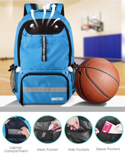 حقيبة ظهر لكرة السلة من بروتو، حقيبة كرة سلة كبيرة مع حجرة للأحذية والكرة، حقيبة ظهر لكرة السلة لكرة السلة/الكرة الطائرة/كرة القدم، حقائب معدات تدريب رياضية ذات سعة كبيرة للرجال/النساء (أسود جديد) in Kuwait