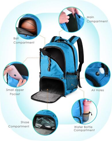 حقيبة ظهر لكرة السلة من بروتو، حقيبة كرة سلة كبيرة مع حجرة للأحذية والكرة، حقيبة ظهر لكرة السلة لكرة السلة/الكرة الطائرة/كرة القدم، حقائب معدات تدريب رياضية ذات سعة كبيرة للرجال/النساء (أسود جديد) in Kuwait