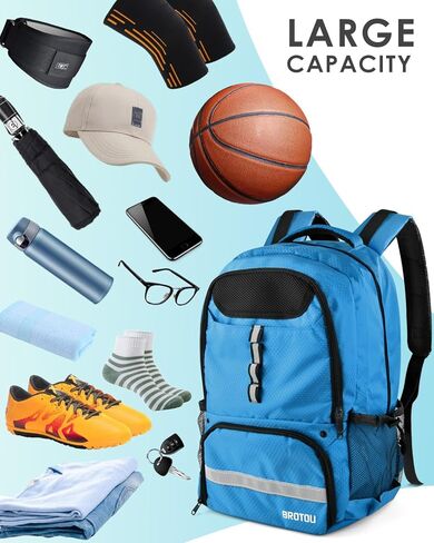 حقيبة ظهر لكرة السلة من بروتو، حقيبة كرة سلة كبيرة مع حجرة للأحذية والكرة، حقيبة ظهر لكرة السلة لكرة السلة/الكرة الطائرة/كرة القدم، حقائب معدات تدريب رياضية ذات سعة كبيرة للرجال/النساء (أسود جديد) in Kuwait