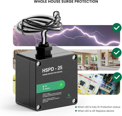 HSPD Square Square Chost Home Surge Protection Detection ، Type 1 SPD ، واقي زيادة في المنزل ، وحماية AC Surge ، 120/240VAC (HSPD-25) in Saudi Arabia