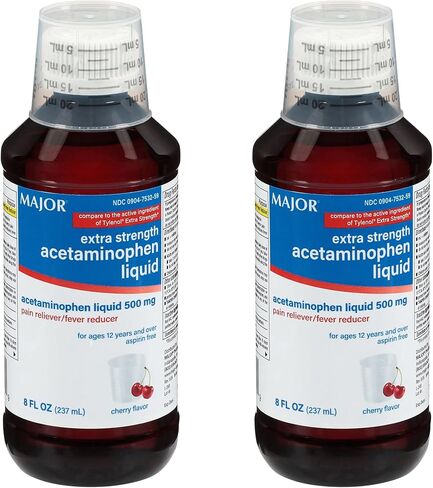 Major Mapap Adult Rapid Burst Cherry Extra Strength Acetaminophen Liquid 500 Milligram /5 Milliliters 8 Ounce (Pack of 2) in Saudi Arabia