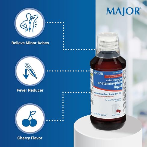 Major Mapap Adult Rapid Burst Cherry Extra Strength Acetaminophen Liquid 500 Milligram /5 Milliliters 8 Ounce (Pack of 2) in Saudi Arabia