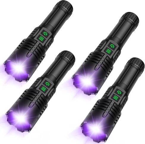 UV&High Lumens Flashlight Rechargeable, 2-in-1 Powerful Blacklight LED Flashlight Tactical 6 Modes Super Bright Waterproof Zoomable Detector for Pet Urine Curing Resin Camping Emergencies in Kuwait
