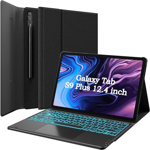 حافظة GreenLaw لهاتف Samsung Galaxy Tab S7 Fe (5G) مع لوحة مفاتيح، Tab S8 Plus S7 Plus، إضاءة خلفية DIY 7 ألوان، لوحة لمس ذكية، حافظة لوحة مفاتيح مغناطيسية قابلة للفصل مع حامل قلم S، أسود in Kuwait