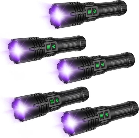 UV&High Lumens Flashlight Rechargeable, 2-in-1 Powerful Blacklight LED Flashlight Tactical 6 Modes Super Bright Waterproof Zoomable Detector for Pet Urine Curing Resin Camping Emergencies in Kuwait