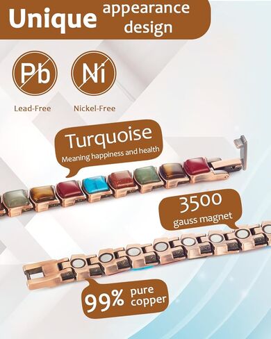 سوار نحاسي للنساء من ماجفيفيس لعلاج التهاب المفاصل والمفاصل، سوار علاج مغناطيسي من النحاس النقي للنفق الرسغي مع حلقة واحدة قابلة للإزالة، مغناطيس فعال 3500 غاوس in Kuwait