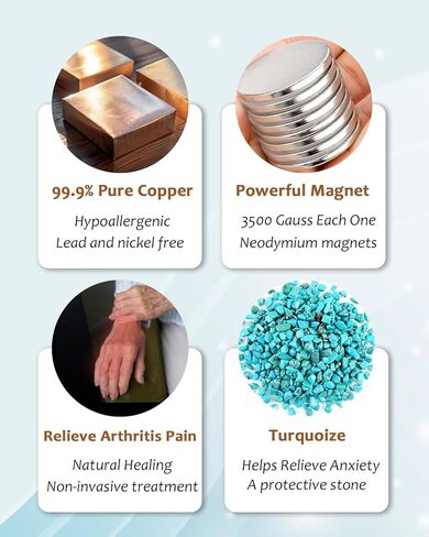 سوار نحاسي للنساء من ماجفيفيس لعلاج التهاب المفاصل والمفاصل، سوار علاج مغناطيسي من النحاس النقي للنفق الرسغي مع حلقة واحدة قابلة للإزالة، مغناطيس فعال 3500 غاوس in Kuwait