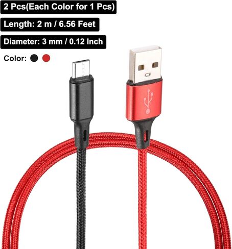 Meccanixity 2 PCS Controller Charger Cable ، 6ft USB A إلى Micro USB Cable Cable USB Micro Cable Cable Cable USB Charger Fast Charging Charger ، Gold/Black in Kuwait