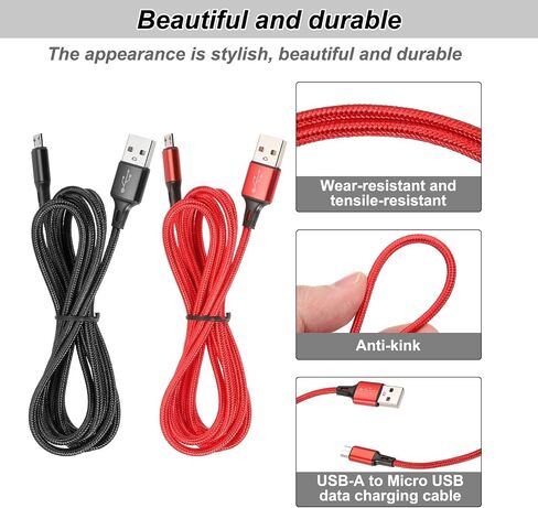 Meccanixity 2 PCS Controller Charger Cable ، 6ft USB A إلى Micro USB Cable Cable USB Micro Cable Cable Cable USB Charger Fast Charging Charger ، Gold/Black in Kuwait
