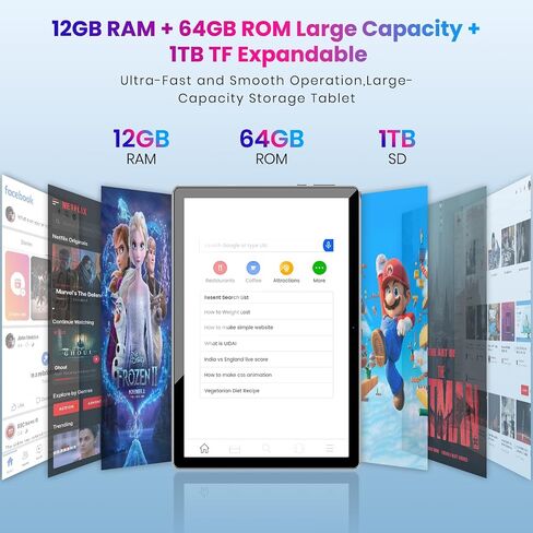 Tablet, 10.1 inch, Android 14 Tablets, Octa-Core, 12GB RAM + 64GB ROM (1TB Expand), 6000mAh Battery, 2.4G+5G Wi-Fi 6, 2MP+8MP Cameras, Bluetooth, 1280x800 FHD IPS (Gray) in Saudi Arabia