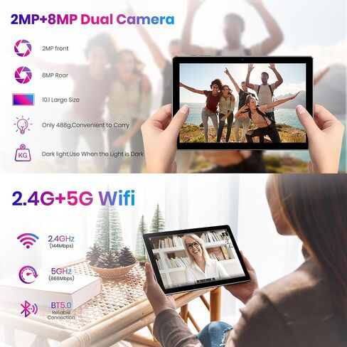 Tablet, 10.1 inch, Android 14 Tablets, Octa-Core, 12GB RAM + 64GB ROM (1TB Expand), 6000mAh Battery, 2.4G+5G Wi-Fi 6, 2MP+8MP Cameras, Bluetooth, 1280x800 FHD IPS (Gray) in Saudi Arabia