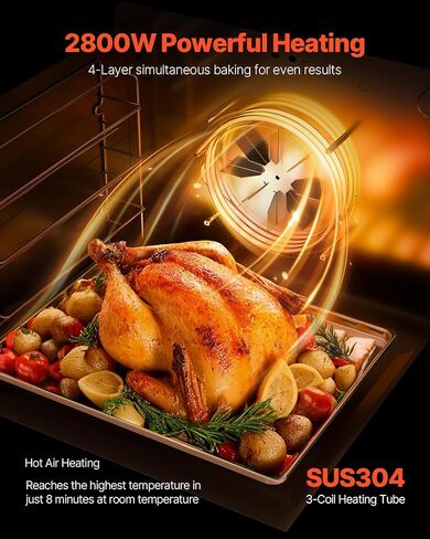 VEVOR Commercial Countertop Oven, 66L 4-Tier Toaster Ovens with Tempered Glass Door, Wire Racks Clip Tray Gloves, 2800W Electric Stainless Steel Baking Ovens for Restaurant Bakery (AC208~240V,60Hz) in Saudi Arabia