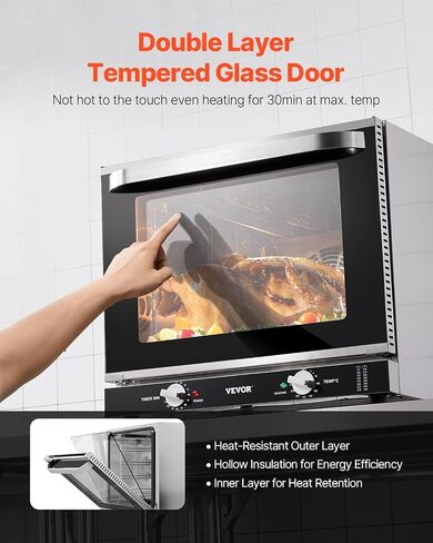 VEVOR Commercial Countertop Oven, 66L 4-Tier Toaster Ovens with Tempered Glass Door, Wire Racks Clip Tray Gloves, 2800W Electric Stainless Steel Baking Ovens for Restaurant Bakery (AC208~240V,60Hz) in Saudi Arabia