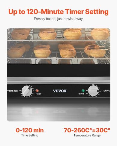 VEVOR Commercial Countertop Oven, 66L 4-Tier Toaster Ovens with Tempered Glass Door, Wire Racks Clip Tray Gloves, 2800W Electric Stainless Steel Baking Ovens for Restaurant Bakery (AC208~240V,60Hz) in Saudi Arabia