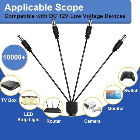 DC 1 Female to 8 Male Output Power Splitter Cable 4 Pcs 1 to 8 Plug DC CCTV Camera Power Cable 8 Way Y Adapter for CCTV Security Cameras and LED Strip Lights in Kuwait