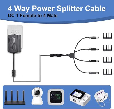 DC 1 Female to 8 Male Output Power Splitter Cable 4 Pcs 1 to 8 Plug DC CCTV Camera Power Cable 8 Way Y Adapter for CCTV Security Cameras and LED Strip Lights in Kuwait
