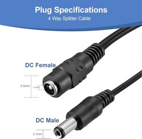 DC 1 Female to 8 Male Output Power Splitter Cable 4 Pcs 1 to 8 Plug DC CCTV Camera Power Cable 8 Way Y Adapter for CCTV Security Cameras and LED Strip Lights in Kuwait