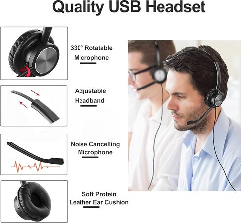 سماعة رأس USB من EMAIKER مع ميكروفون للكمبيوتر المحمول مع مؤشر الحالة لمركز الاتصال المكتبي، سماعة أذن واحدة خفيفة الوزن USB تعمل من أجل مكالمات المؤتمرات عبر الويب لإملاء Skype in Kuwait