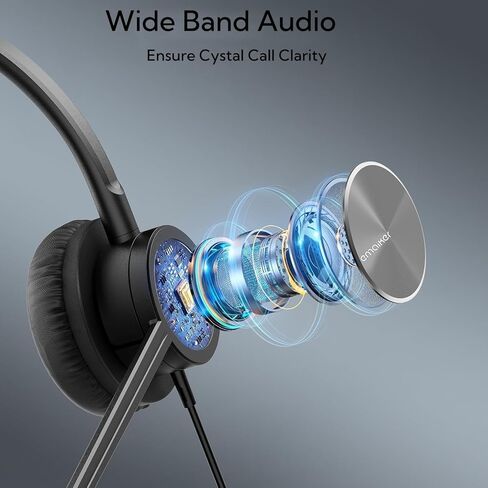 سماعة رأس USB من EMAIKER مع ميكروفون للكمبيوتر المحمول مع مؤشر الحالة لمركز الاتصال المكتبي، سماعة أذن واحدة خفيفة الوزن USB تعمل من أجل مكالمات المؤتمرات عبر الويب لإملاء Skype in Kuwait