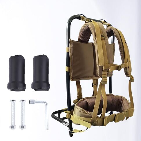 External Frame Hiking Backpack - Foldable Aluminum Hunting Pack Frame │ 60kg Load Capacity │ Adjustable Top Frame & Breathable Mesh for Camping, Hiking, Travel (Khaki) in Saudi Arabia