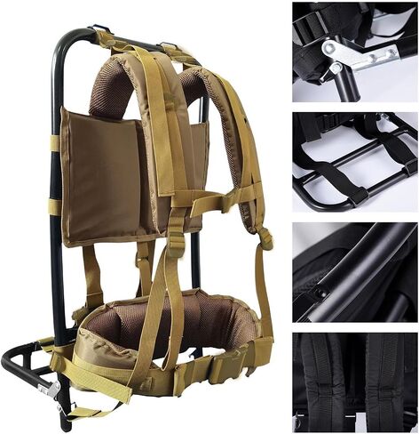 External Frame Hiking Backpack - Foldable Aluminum Hunting Pack Frame │ 60kg Load Capacity │ Adjustable Top Frame & Breathable Mesh for Camping, Hiking, Travel (Khaki) in Saudi Arabia