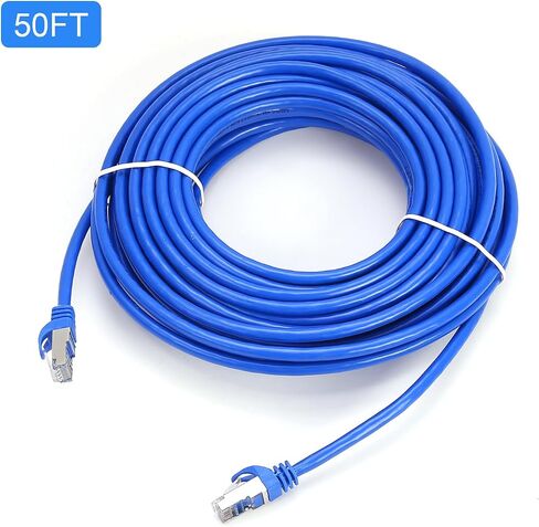 CAT 6 Shielded Ethernet Cable 50FT, Indoor High-Speed (SFTP) 10Gbps Snagless Shielded 50 FT Ethernet Cable for Internet, Router, Computer, PlayStation, Xbox, POE Camera, Printer - Blue in Kuwait