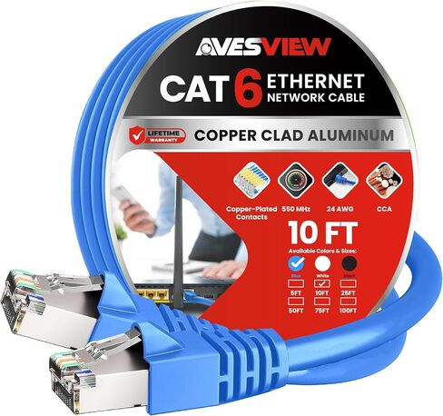 CAT 6 Shielded Ethernet Cable 50FT, Indoor High-Speed (SFTP) 10Gbps Snagless Shielded 50 FT Ethernet Cable for Internet, Router, Computer, PlayStation, Xbox, POE Camera, Printer - Blue in Kuwait