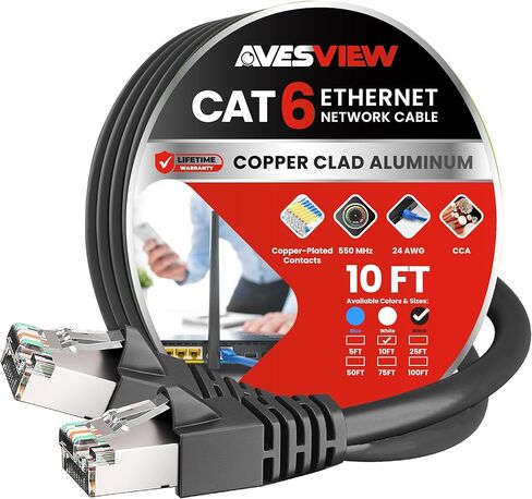 CAT 6 Shielded Ethernet Cable 50FT, Indoor High-Speed (SFTP) 10Gbps Snagless Shielded 50 FT Ethernet Cable for Internet, Router, Computer, PlayStation, Xbox, POE Camera, Printer - Blue in Kuwait