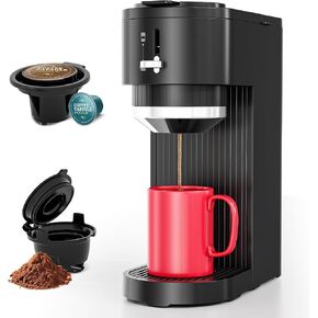 Single Serve Coffee Maker with Dual Brew System (Capsule & Ground), Adjustable Funnel, Brew 6oz-14oz, Auto Shutoff, Easy to Clean, for Home/Office, Black