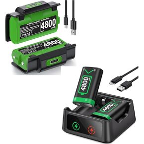 حزمة بطارية وحدة التحكم في جهاز التحكم Xbox القابل لإعادة الشحن لـ Xbox One/Xbox Series X | S ، 2 × 4800MW WWH XBOX ONE PACK PACK و Charge KIT USB-C CABLE/4 COVERS FOR