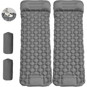 MEI&CO Ultra-Light Inflatable Sleeping Pad with Built-in Pillow & Foot Pump – for Camping, Hiking & Backpacking – Single Pad with Side Buttons for Double Conversion (1, Gray)
