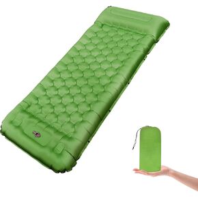 Camping Sleeping Pad, 50D Extra Thickness 4.7 Inch Inflatable Sleeping Mat Lightweight Waterproof Camping Pad, Foot Self-Inflating Sleeping Pads for Backpacking, Hiking, Traveling (Green+Grey)