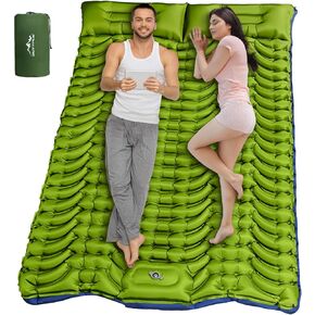 Double Sleeping Pad for Camping, Self Inflating 4" Extra Thick Camping Sleeping Pad for 2 Person with Pillow, Built-in Foot Pump, Portable Sleeping Mat for Backpacking, Hiking, Travel Tent