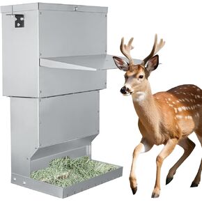 Hanging Deer Feeder,60 Pounds Waterproof Livestock Gravity Feeder Box with Lid,Galvanized Steel Deer Corn Feeder for Hunting