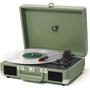 Vinyl Record Player 3 Speed Portable Suitcase Record Player with Treble & Bass Control, Built-in Speakers, 3.5mm Headphone Jack, RCA-Out/Aux in, Vintage Belt-Driven Turntable, Sage Green