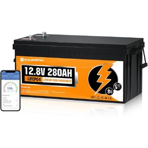 ECO-WORTHY 12V 280AH LiFePO4 Lithium Battery with Bluetooth, Low Temp Protection, Built-in 200A BMS, 3584Wh Energy. Perfect for, RV, Solar Off-Grid Power SystemCamper and Travel Trailer, Group 8D