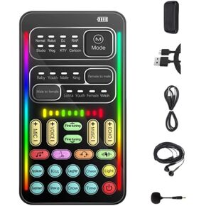I9 Voice Changer Set, Live Sound Card kit (Including Headphones and 2 converters), 8 Different Sounds Effects, for Game Music Recording,Phone Computer Sound Changer