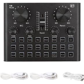 External Sound Card with 15 Live Sound Effects Dual Dsp Sound Beautification Volume Control for Pc Smartphone Bt Connection Black Metal and Plastic Karaoke Live Streaming