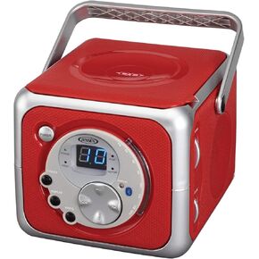 Jensen CD-555 Red CD Bluetooth Boombox Portable Music System مع CD Player +CD-R/RW & FM مع AUX-IN & Headphone Jack Line-In Limited (Red) (READED)