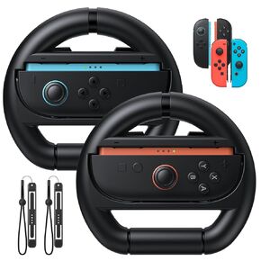 FastsNail [Switch 1/2 متوافق] عجلات التوجيه لـ Nintendo Switch2 & Switch1/OLED for Joy-Con2 ، عجلات السباق لماريو كارت وورلد/8 ألعاب ديلوكس ، Universal Joycon Wheels 2 (Orange ، Blue)