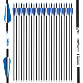 24Pcs 31" Carbon Archery Arrows, Spine Matched for Hunting & Target Practice for Compound & Recurve Bows, Durable Carbon Shaft and Removable Tips‌