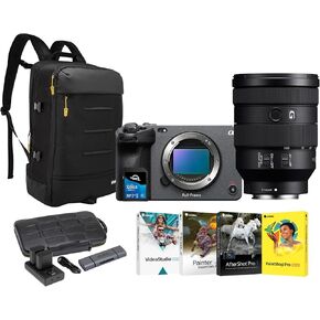 كاميرا Cinema الرقمية Sony FX30 مع حزمة عدسة Fe 24-105mm f/4 G OSS مع حقيبة ظهر ، بطاريات (حزمة) ، بطاقة ذاكرة ، 4 برامج وقارئ البطاقة