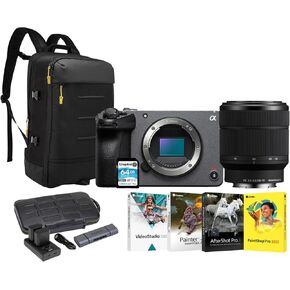 Sony FX30 Digital Cinema Camera with 28-70mm f/3.5-5.6 Lens Bundle with Backpack, (2-Pack) Batteries, 4 Softwares, Card Reader and Memory Card (7 Items)