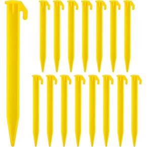 16 PCS Plastic Tent Stakes,5.7 Inch Pegs Serrated Edges Heavy Duty Canopy Anchoring Pegs for Outdoor Lawn Beach Garden Decoration and Fixation(Yellow)