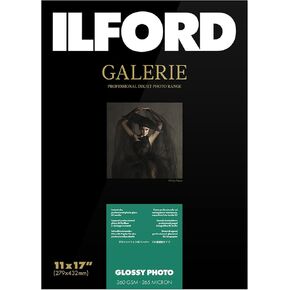 ILFORD Galerie 11x17" (25 Sheets) Glossy Photo with high-Gloss Smooth Surface, Instant Dry Archival Photo Inkjet Paper 10mil / 260gsm for Dye and Pigment Ink Printers, Made in Germany