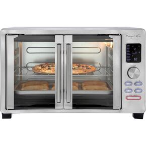 Megachef 30 Quart Digital French French Door Multi-Function Consaster Oven مع مجموعة Rotisserie & Toast و Bagel و Pizza و Bake و Roast و Broil و Cookies و Dyhydrate والمزيد من الإعدادات المسبقة