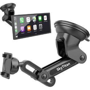 Suction Cup Car Mount for Portable CarPlay Screens, Adjustable Angles, Flexible Long Arm, Windshield Dashboard Mounting Solution for in-Car Android Display Monitors (Bracket Adapter Included)