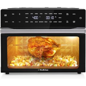 32QT Extra Large Air Fryer, 19-In-1 Air Fryer Toaster Oven Combo with Rotisserie and Dehydrator, Digital Convection Oven Countertop Airfryer Fit 13" Pizza, 6 Accessories, 1800w (Black)