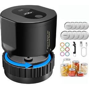 Electric Mason Jar Vacuum Sealer Kit, Auto Stop Mason jar Vacuum Sealer for Wide Mouth＆Regular Mouth Jars, Cordless Mason Jar Kit with Can Opener, 8 Jar Lids, Food Storage Labels